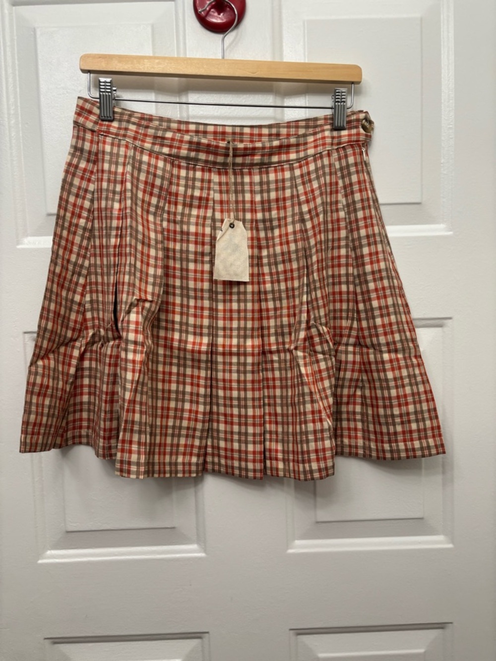 easel Plaid Skater Skirt in brown and coral